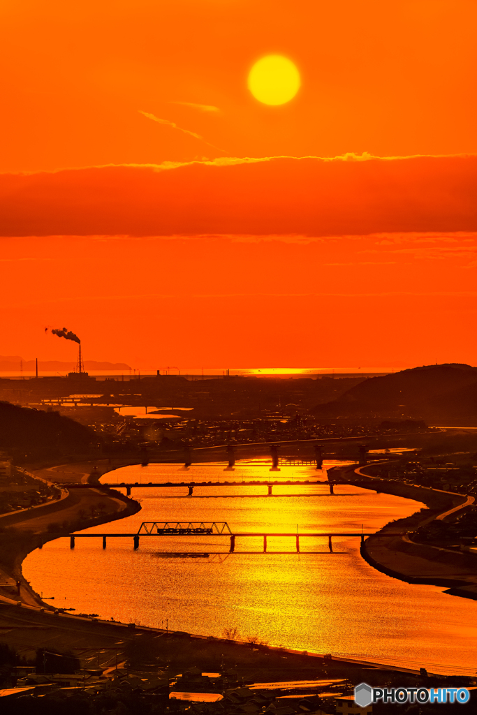 加古川線と夕日