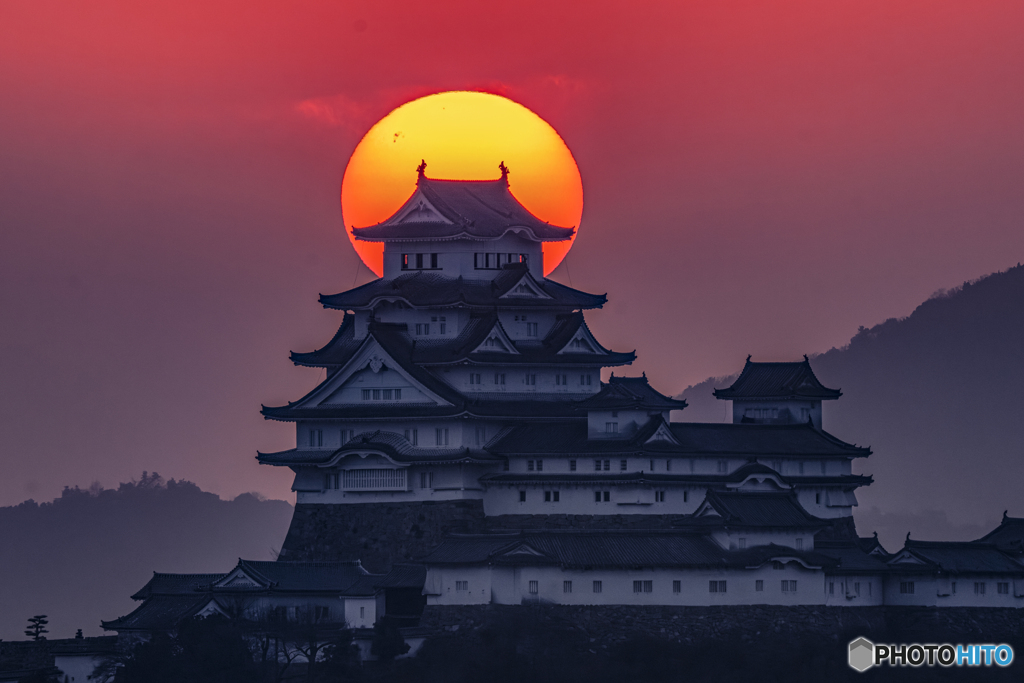 姫路城と夕日①