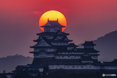 姫路城と夕日①