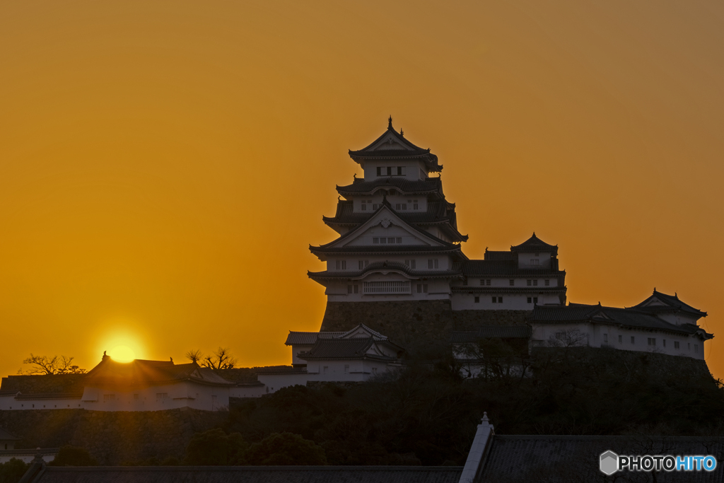 姫路城と夕日①