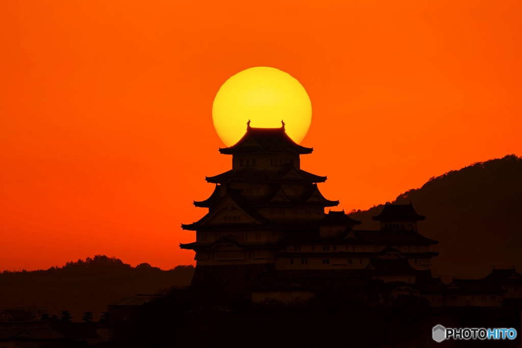 姫路城と夕日②