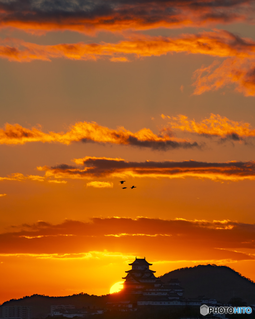 姫路城と夕日②