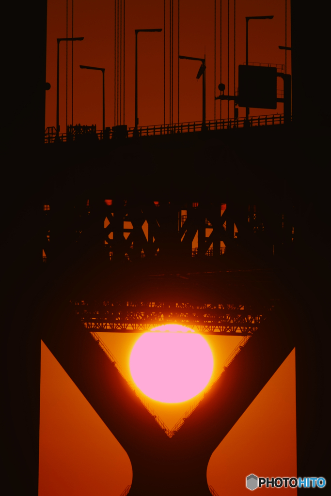 明石海峡大橋と夕日①