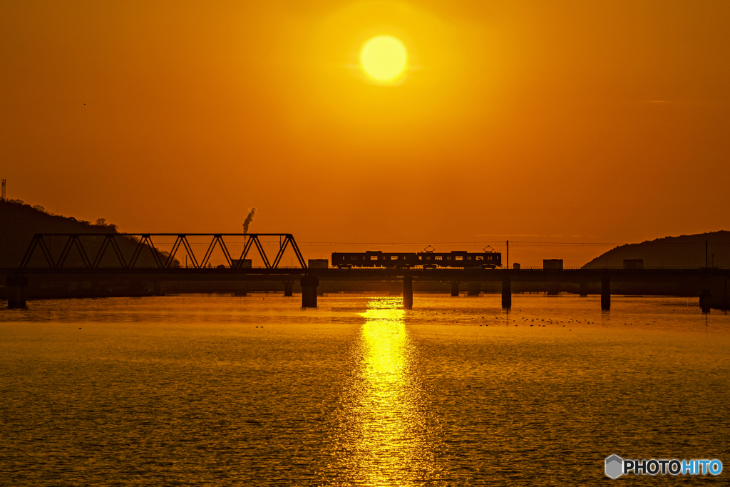 加古川線と夕日