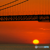 明石海峡大橋と夕日②