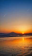 飛行機雲は夕陽を追う