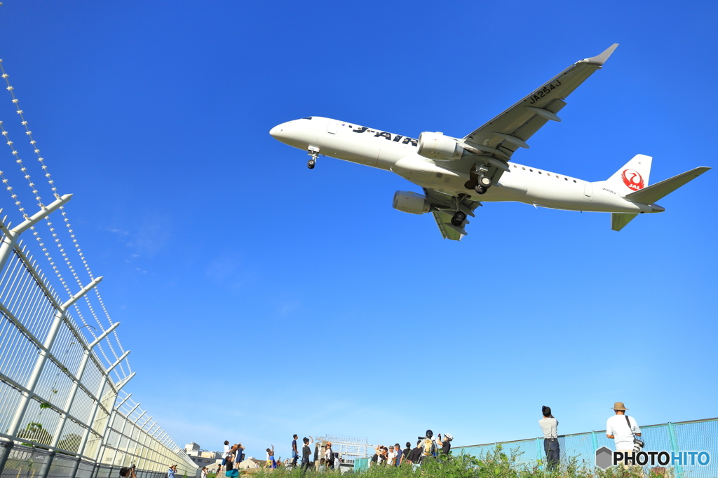 千里川土手にて飛行機撮影