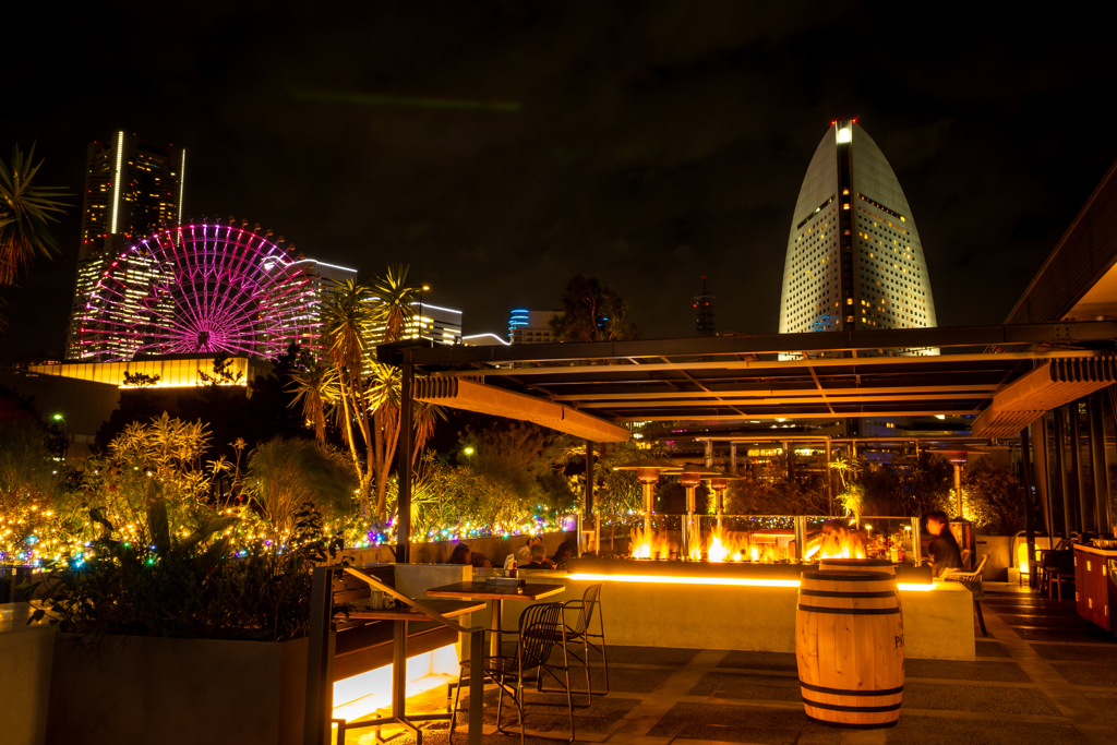 Terrace seats at night