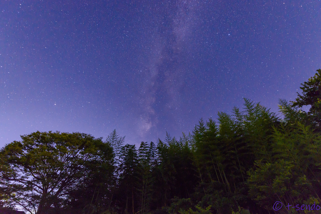 高島市　琵琶湖の星空に立ち上る天の川