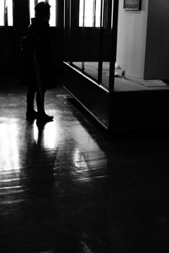 展示物を見る女性