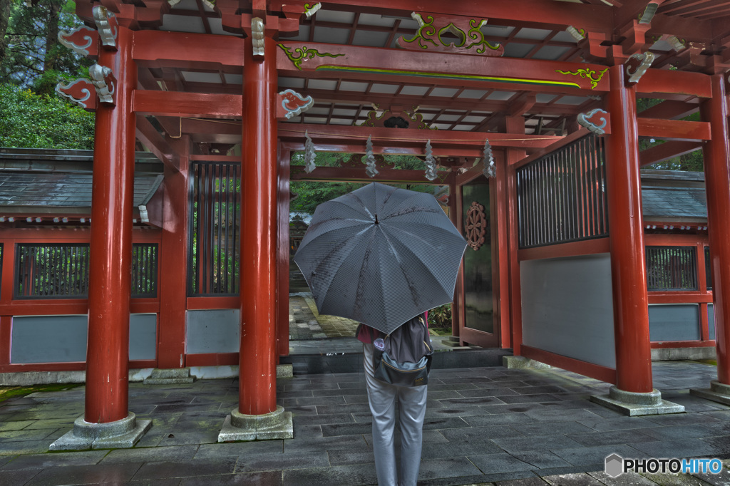 雨の日の参拝者