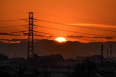 夕陽を見る街並