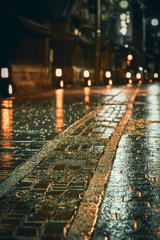 雨の石畳小路