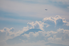 夏雲沸き立つ富士山とANA BOEING787 