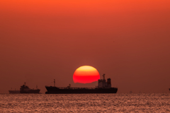 三浦半島に沈む夕日