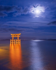 月明り/琵琶湖に浮かぶ鳥居