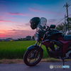 SUZUKI GIXXERと田んぼと夕暮れ