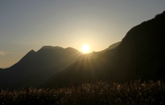 山の朝。