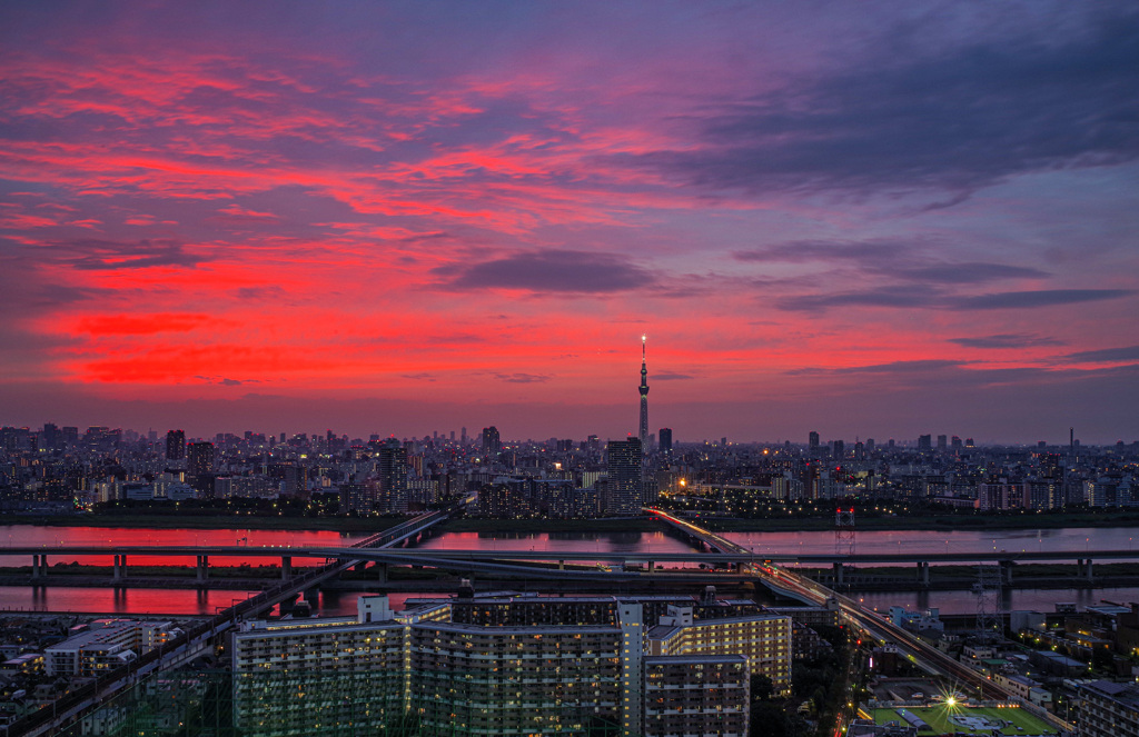 船堀タワーの夕焼け