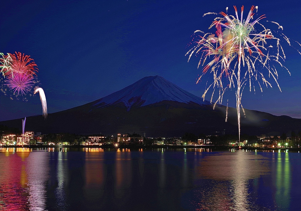 河口湖冬花火　ダブル