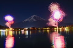 冬の河口湖花火