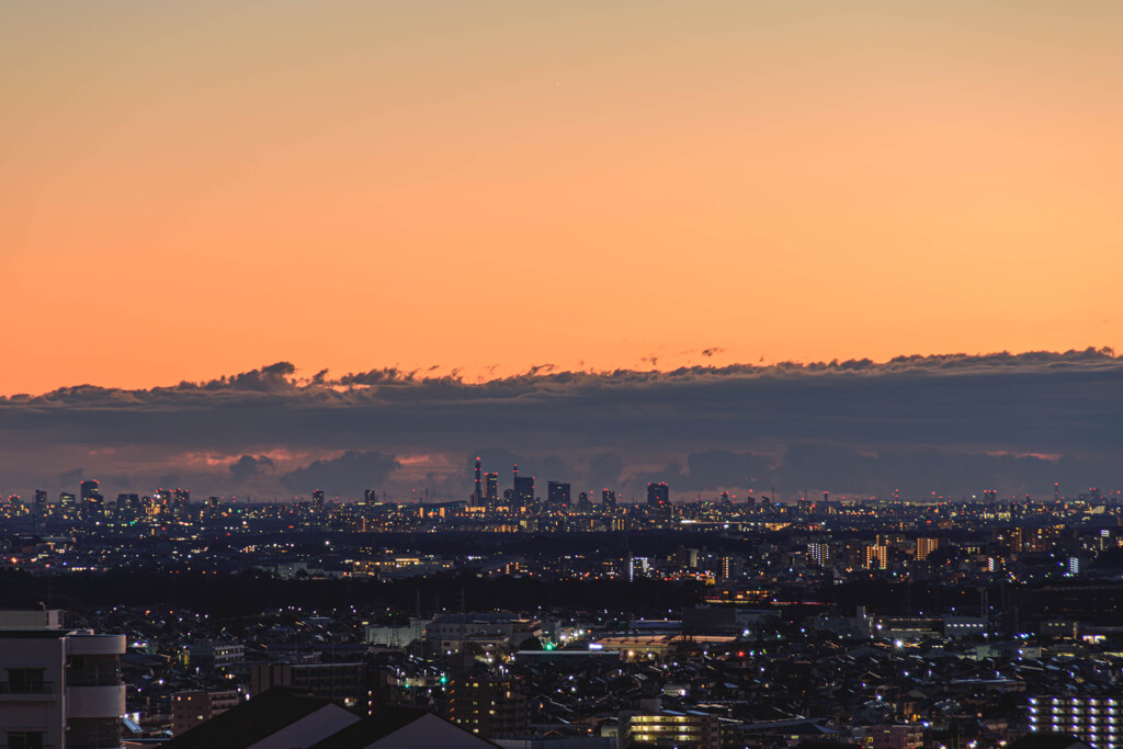 市民薄明にさいたま新都心を望む