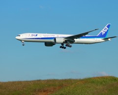 草原を飛ぶANA B777-381/ER