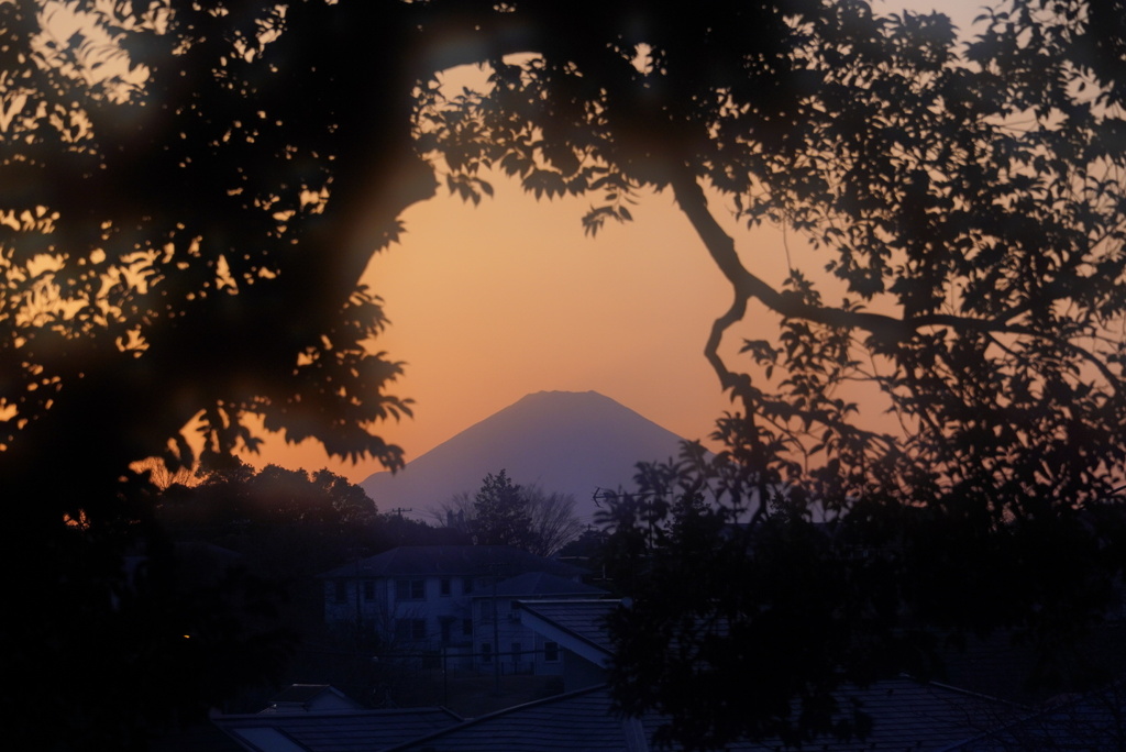 夕焼けの富士山