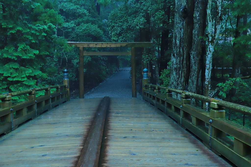 降りしきる雨の伊勢神宮　一