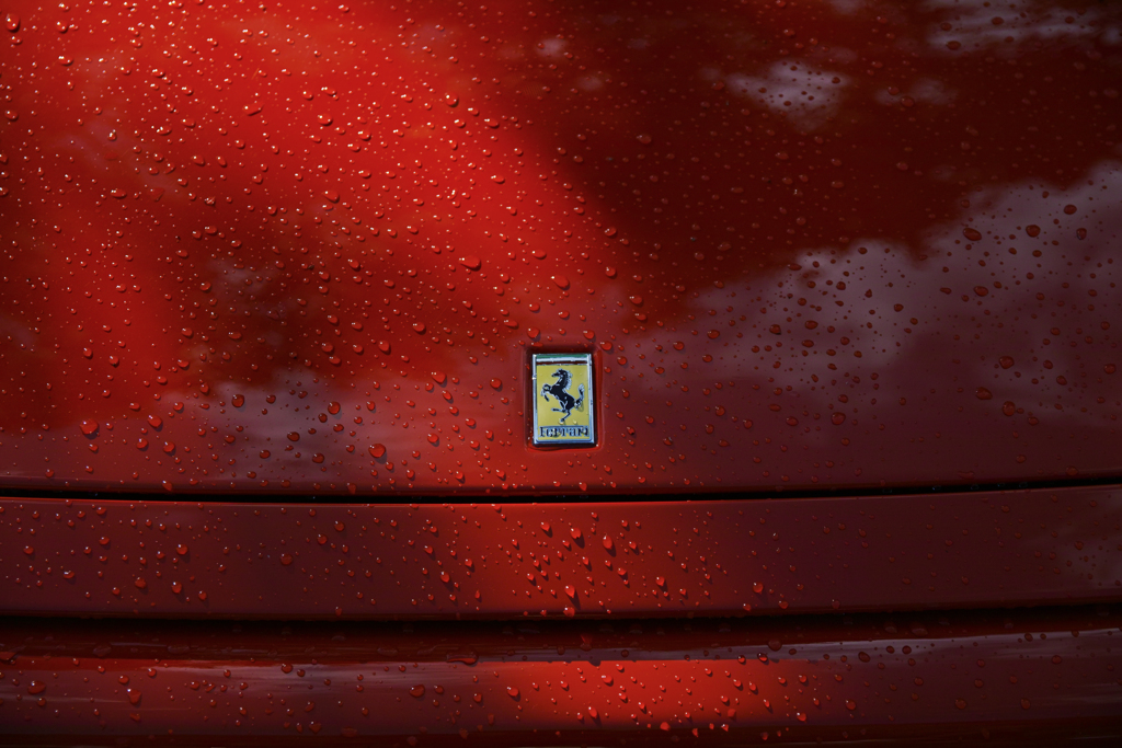 ferrari in the rain