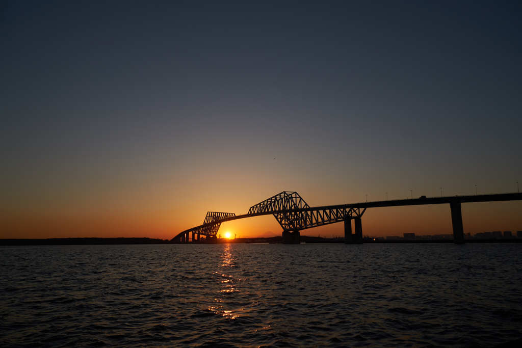 夕日と富士と橋