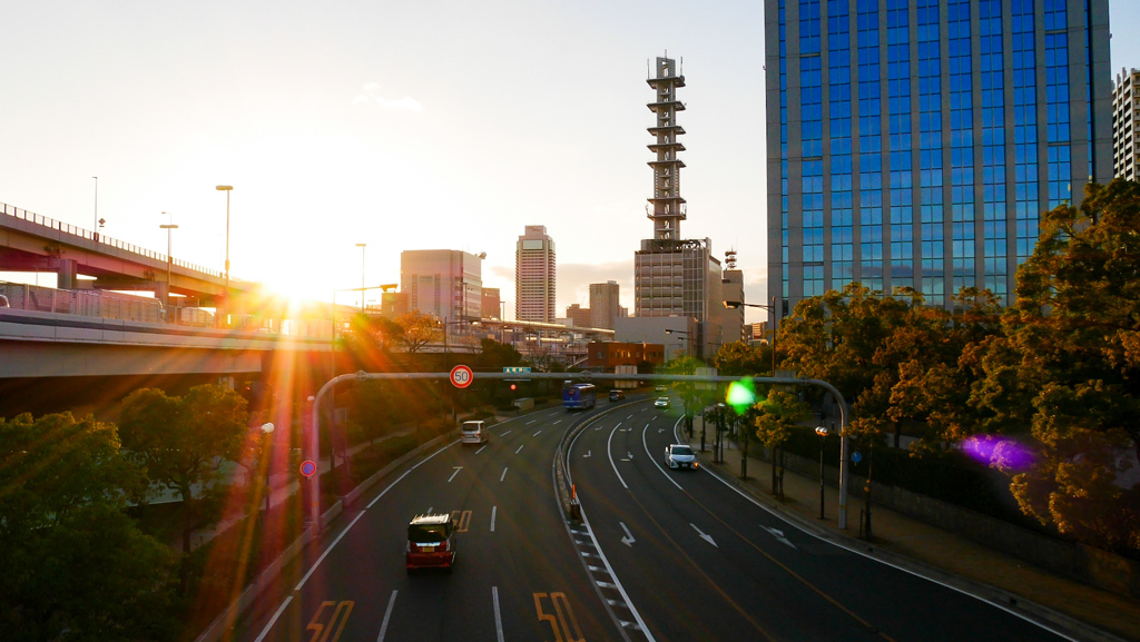 夕方の道路