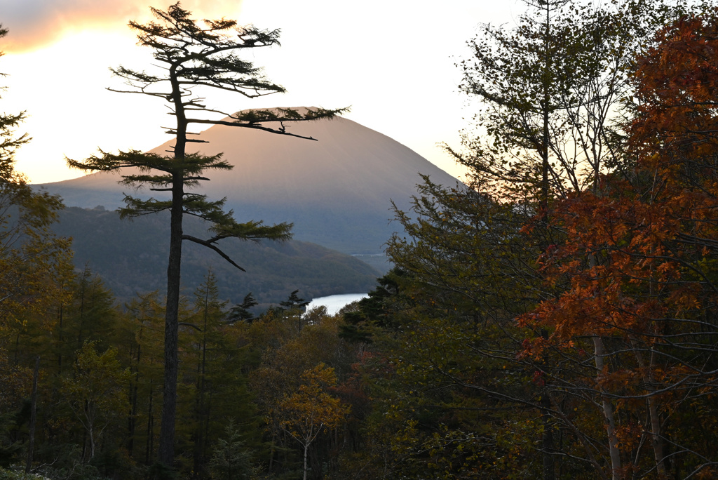 朝陽を浴びる男体山