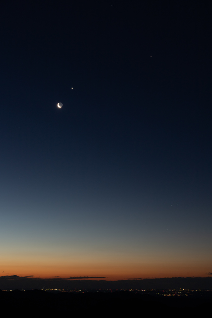 三日月、金星、木星の集合