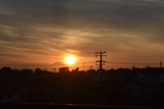 夕日と富士山