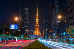 東京タワーと光跡