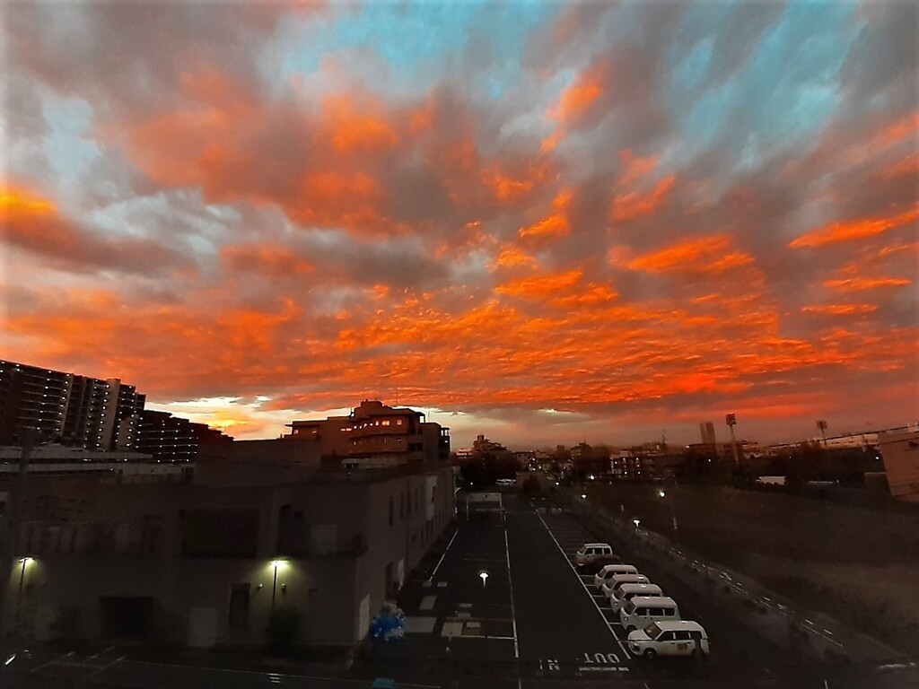 今朝の朝焼け (西の空)