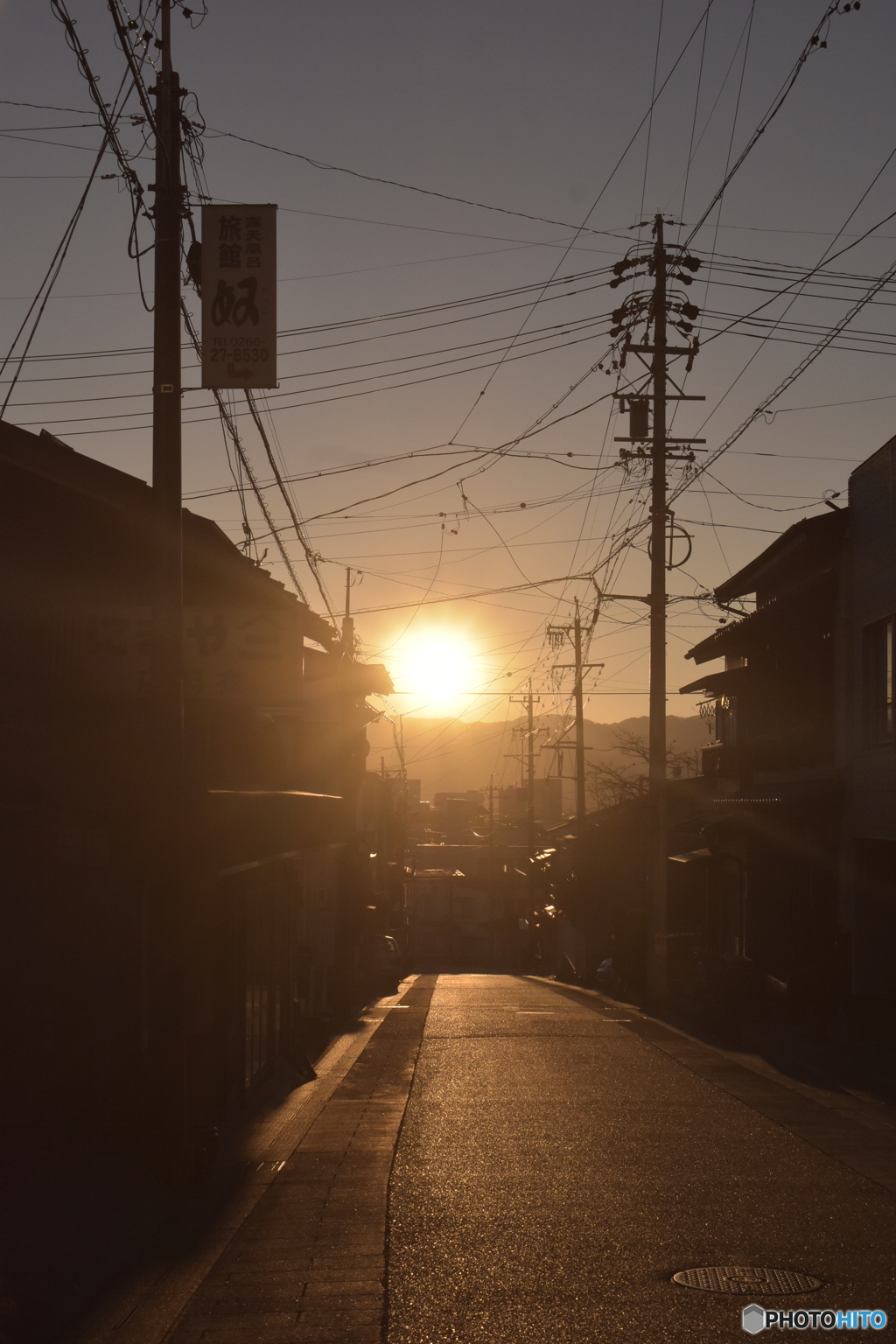 宿場町の夕日