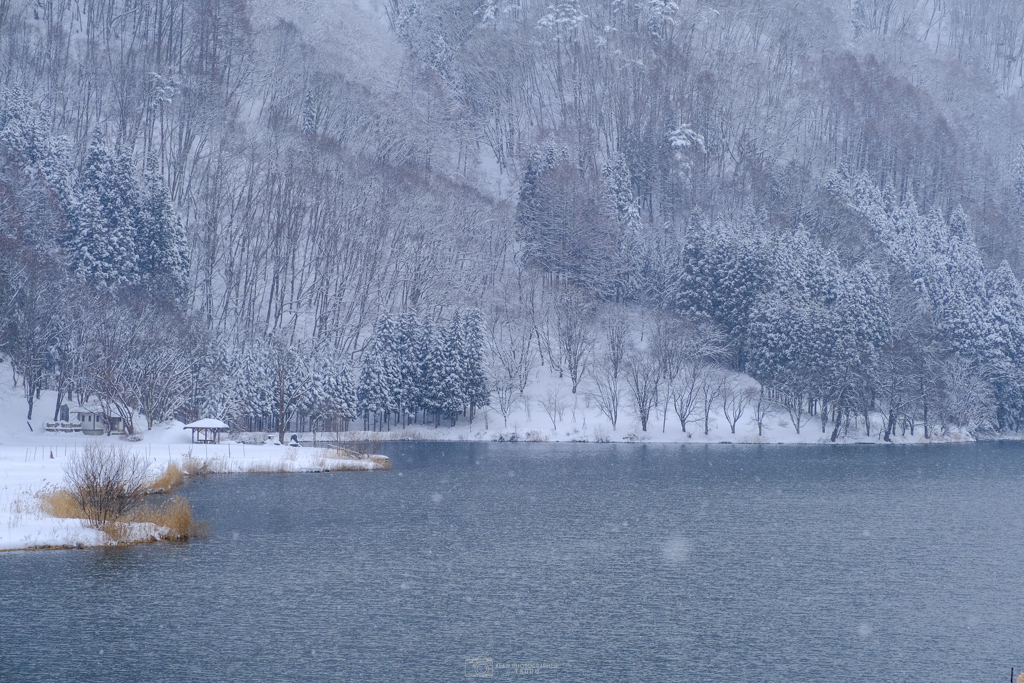 雪舞う中綱湖