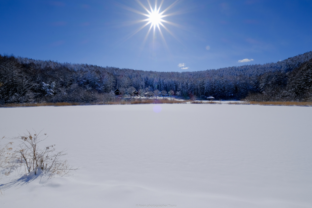 雪に覆われた湖