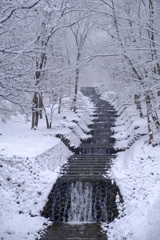 雪の階段工