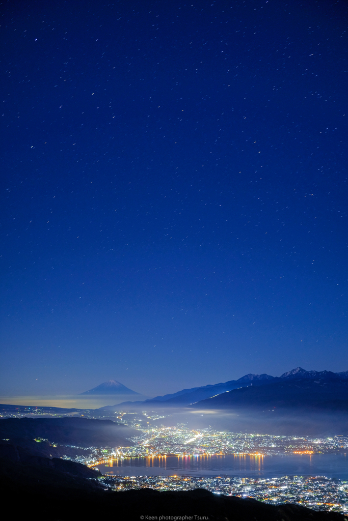 諏訪夜景と星空