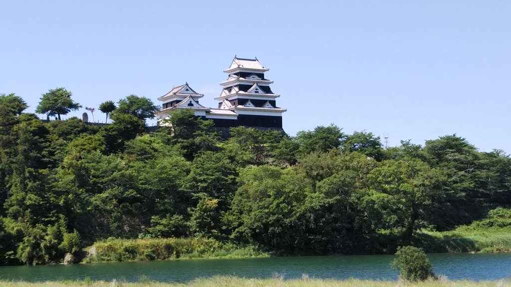 新緑の大洲城と肱川