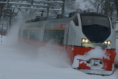 雪の特急通過