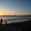 片瀬海岸　富士山　夕日
