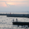 堤防 夕日