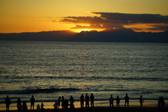 片瀬海岸　夕日　秋