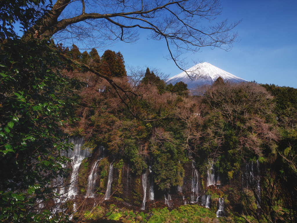 滝と富士