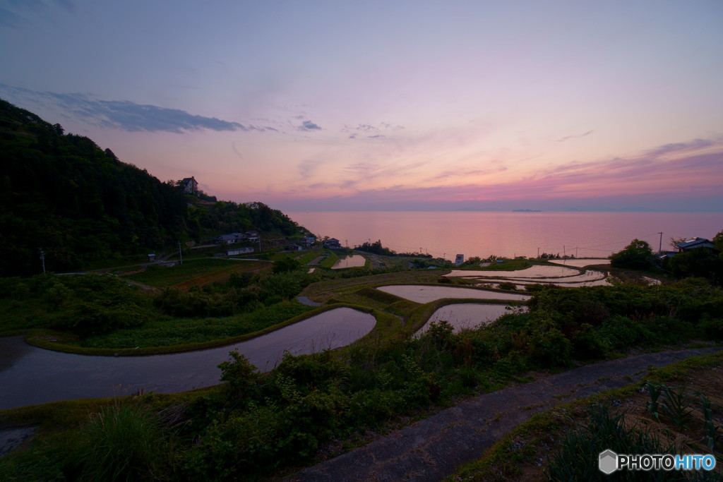 日没後の双海の棚田