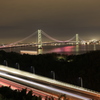 明石海峡大橋と高速道路の光跡
